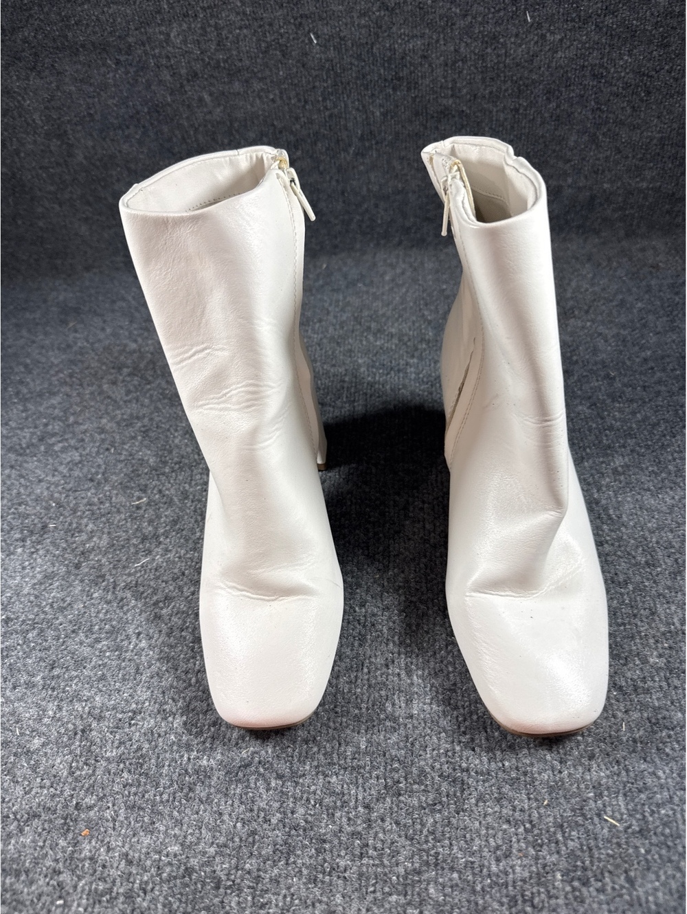Womens Size 8 Cream Ivory Ankle Boots Square Toe Block Heel Side Zip